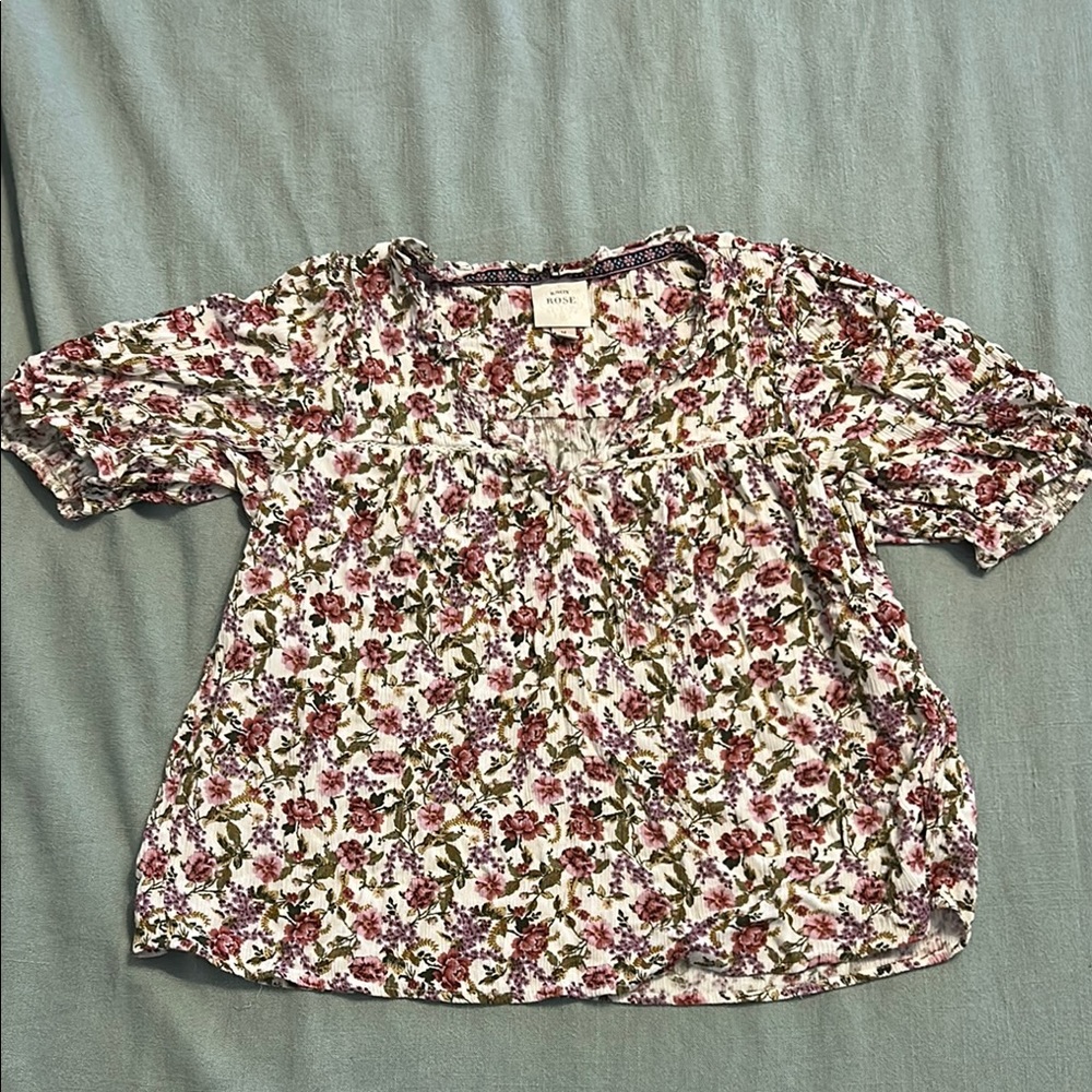 Knox Rose White and Pink Smocked Blouse with 3/4 Sleeves